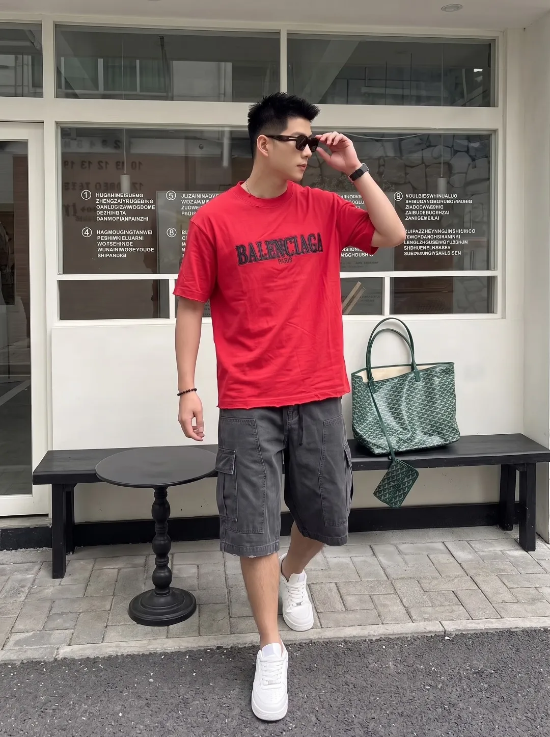 P100✨🔥 [BALENCIAGA] 2026FW short-sleeved T-shirt Premium 26s double yarn 300g fabric embroidery fraying process Color: Black White Red Size: S M L XL 2XL